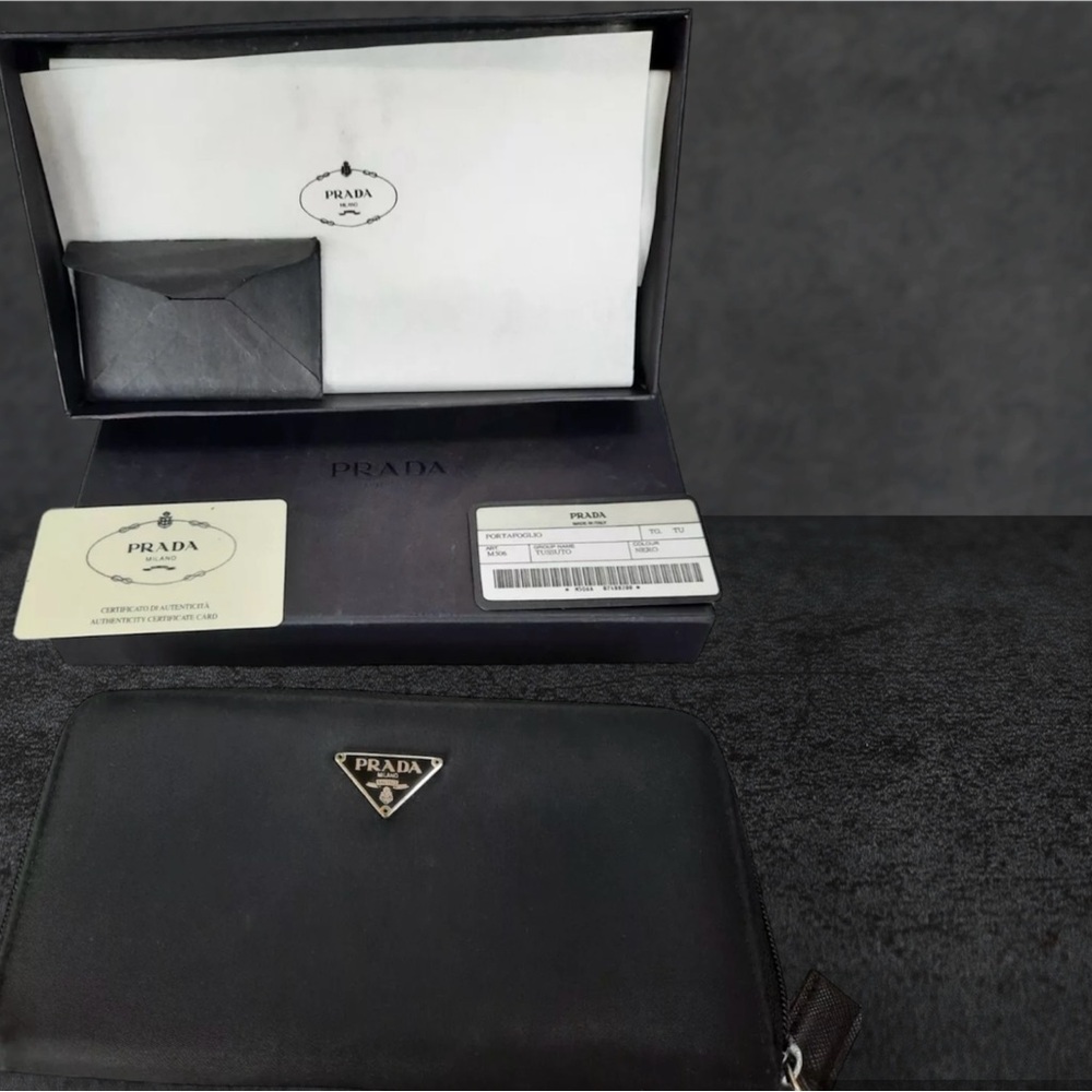 Prada Large Nylon Black Zip Around Wallet
